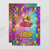 Snail Custom karakter verjaardag uitnodiging (Voorkant / Achterkant)