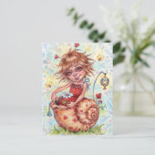 Snail Elfling Briefkaart Schattige Fairy Hearts Fa (Staand voorkant)