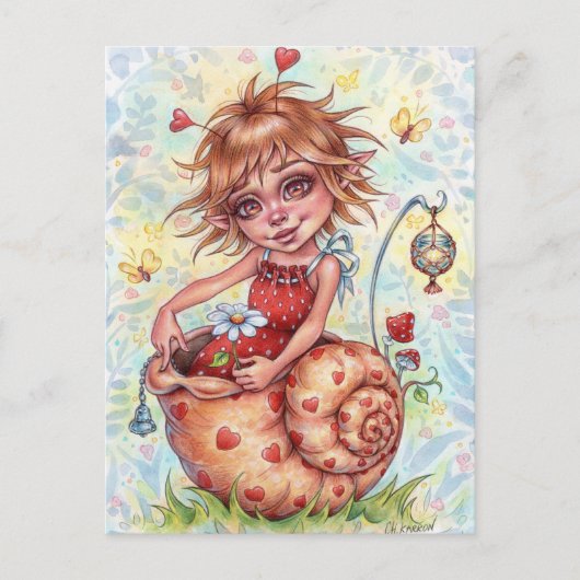 Snail Elfling Briefkaart Schattige Fairy Hearts Fa (Voorkant)