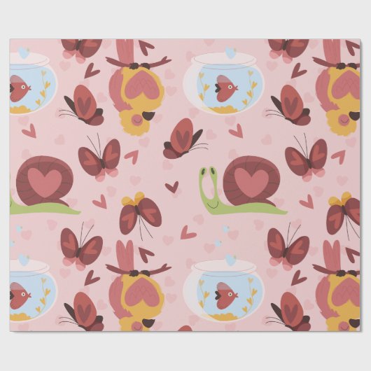 Snail Heart Love Vlinders romance valentijnen Cadeaupapier (Vlak)