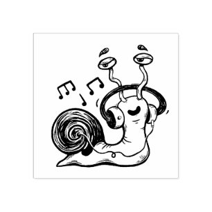 Snail Luisteren naar Muziek Wood Art Stamp Rubberstempel