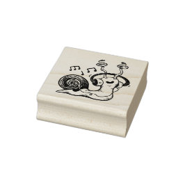 Snail Luisteren naar Muziek Wood Art Stamp Rubberstempel