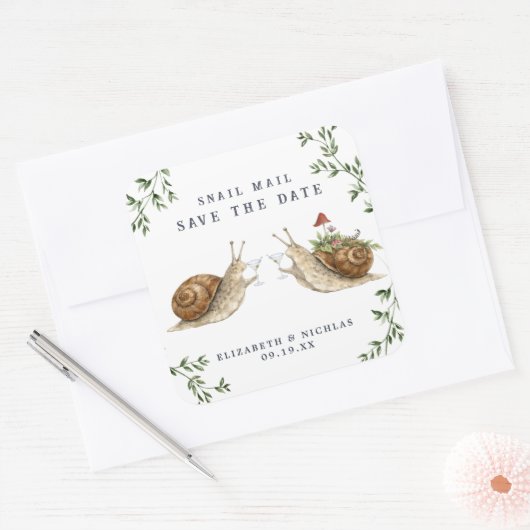 Snail Mail Save the Date | Watercolor Wedding Vierkante Sticker (Envelop)