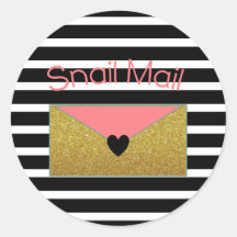 Snail Mail Sticker - zwart-wit strepen goud