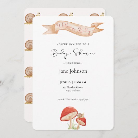 Snail & Mushroom Baby Douche Uitnodigingen (Voorkant / Achterkant)