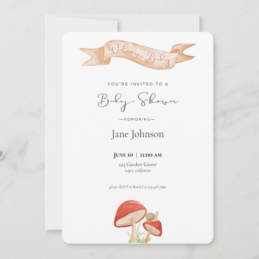 Snail & Mushroom Baby Douche Uitnodigingen (Voorkant)