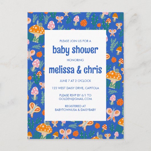Snail Mushroom Butterfly Schattige CUSTOM BABY SHO Uitnodiging Briefkaart (Voorkant)