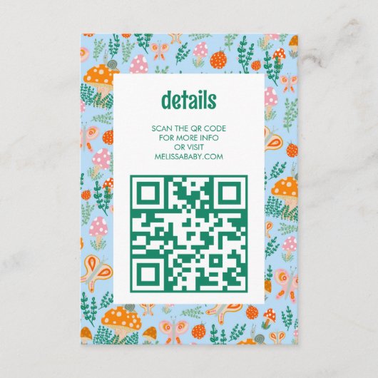 Snail Mushroom Schattige Schattig QR CODE BABY SHO Informatiekaartje (Voorkant)