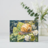 Snail on dogwood struik waterverf schilderij briefkaart (Staand voorkant)
