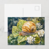 Snail on dogwood struik waterverf schilderij briefkaart (Voorkant / Achterkant)