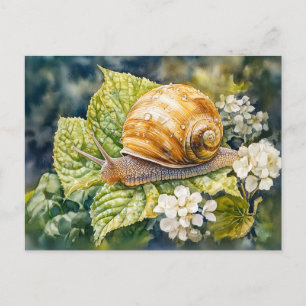 Snail on dogwood struik waterverf schilderij briefkaart