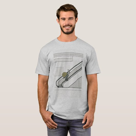Snail on the Escalator – Minimalistisch T-shirt vo (Voorkant volledig)
