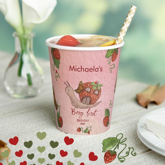 Snail & Strawberry 'Berry First' Party Cups Papieren Bekers