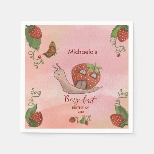 Snail & Strawberry 'Berry First' Party Napkins Servet (Voorkant)
