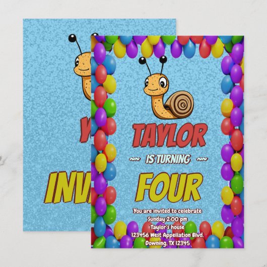 Snail Unique Gepersonaliseerde Verjaardag Nodig Ki Kaart (Voorkant / Achterkant)