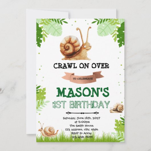Snail verjaardagsuitnodiging kaart (Voorkant)