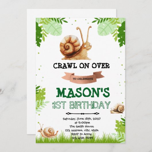 Snail verjaardagsuitnodiging kaart (Voorkant / Achterkant)