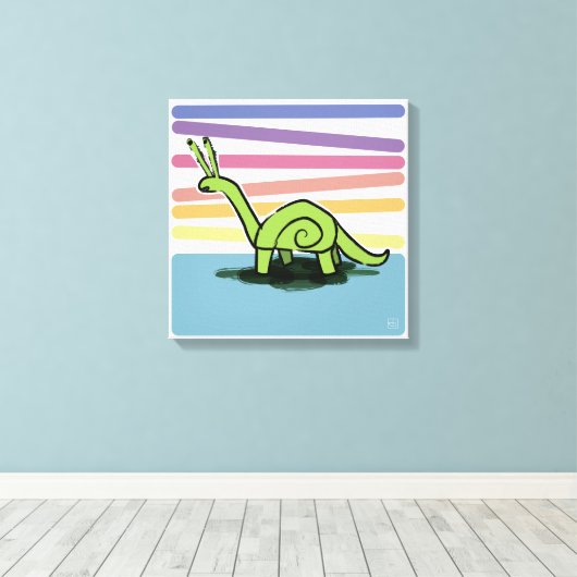 Snailosaurus - Slakkendinosaurus in de regenboog Canvas Afdruk (Insitu (Houten vloer))