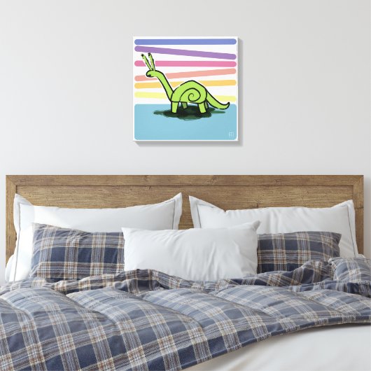 Snailosaurus - Slakkendinosaurus in de regenboog Canvas Afdruk (Insitu (Slaapkamer))