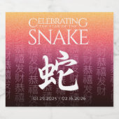 Snake 蛇 Red Gold Chinese Zodiac Lunar Symbol Sparkling Wijnetiket (Enkel label)
