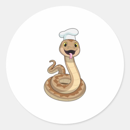 Snake als Cook met Chef pet Ronde Sticker (Voorkant)