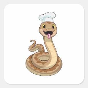 Snake als Cook met Chef pet Vierkante Sticker
