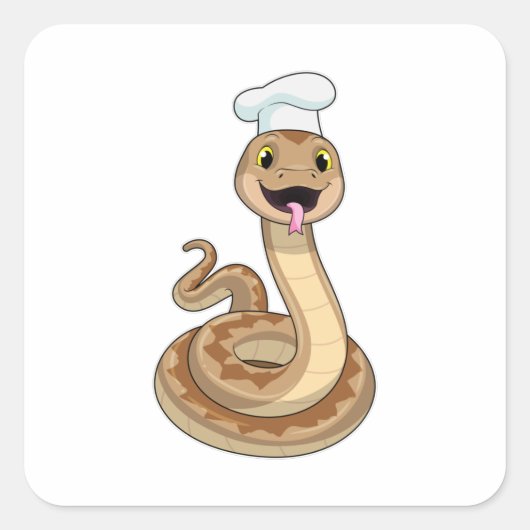 Snake als Cook met Chef pet Vierkante Sticker (Voorkant)