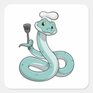 Snake als Cook met Chef pet Vierkante Sticker