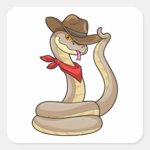 Snake als Cowboy met Scarf Vierkante Sticker