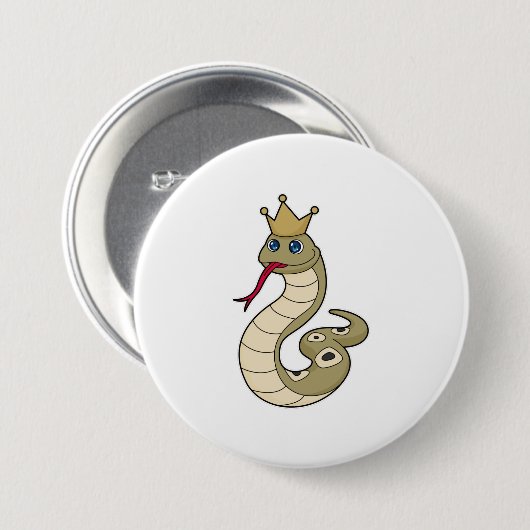 Snake als koning met kroon ronde button 7,6 cm (Voorkant /achterkant)