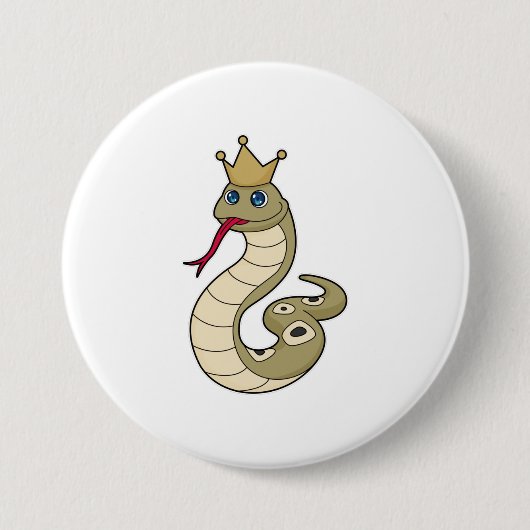 Snake als koning met kroon ronde button 7,6 cm (Voorkant)