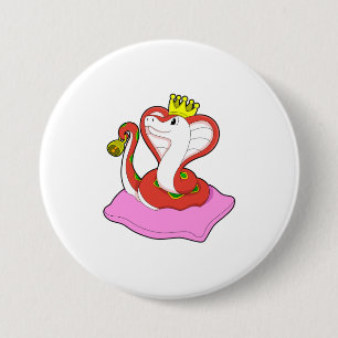 Snake als koning met kroon ronde button 7,6 cm