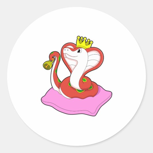 Snake als koning met kroon ronde sticker (Voorkant)
