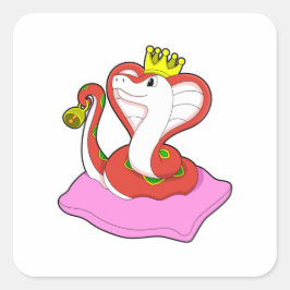 Snake als koning met kroon vierkante sticker