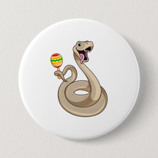 Snake als muzikant met Maracas Ronde Button 7,6 Cm (Voorkant)