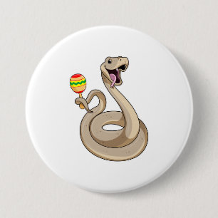 Snake als muzikant met Maracas Ronde Button 7,6 Cm