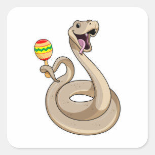 Snake als muzikant met Maracas Vierkante Sticker