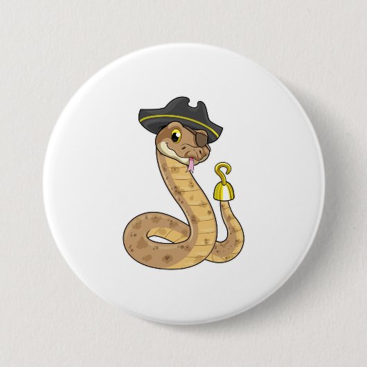 Snake als Piraat met Hookehand- en Oogpleister Ronde Button 7,6 Cm (Voorkant)