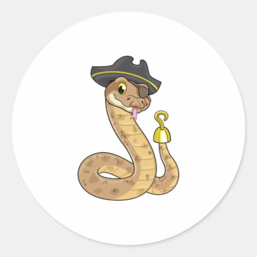 Snake als Piraat met Hookehand- en Oogpleister Ronde Sticker (Voorkant)