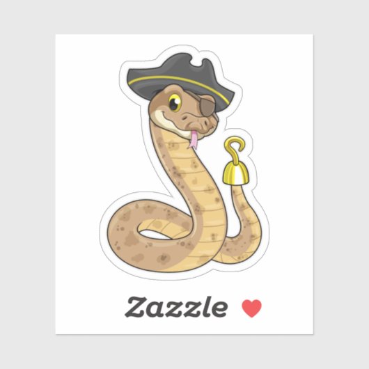 Snake als Piraat met Hookehand- en Oogpleister Sticker (Vel)