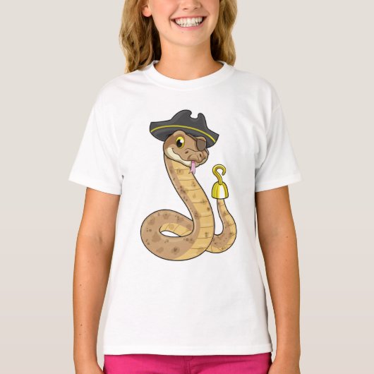 Snake als Piraat met Hookehand- en Oogpleister T-shirt (Voorkant)