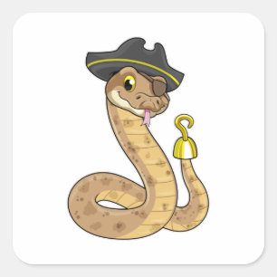 Snake als Piraat met Hookehand- en Oogpleister Vierkante Sticker
