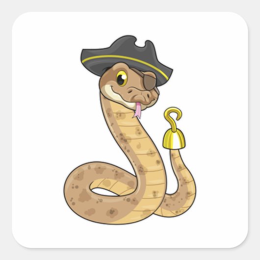 Snake als Piraat met Hookehand- en Oogpleister Vierkante Sticker (Voorkant)