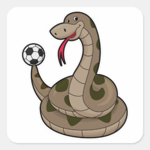Snake als voetbalspeler met Voetbal Vierkante Sticker
