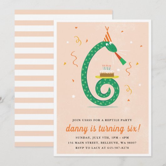 Snake and cake Birthday party nodigpeach Kaart (Voorkant / Achterkant)
