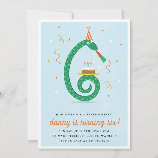 Snake and cake Birthday party-uitnodiging Kaart (Voorkant)