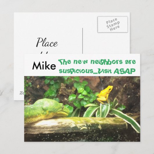 Snake and frog grappig nieuw adres briefkaarten (Voorkant / Achterkant)