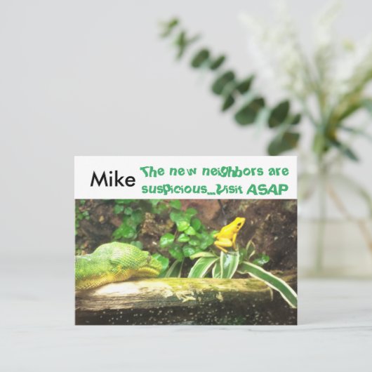 Snake and frog grappig nieuw adres briefkaarten (Staand voorkant)