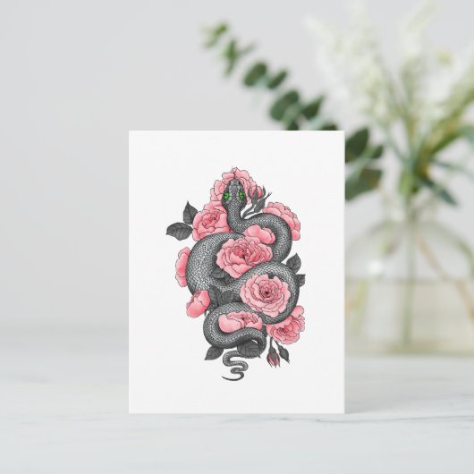Snake and peach roses briefkaart (Staand voorkant)