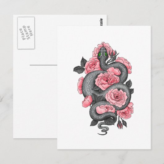 Snake and peach roses briefkaart (Voorkant / Achterkant)